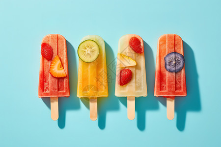 夏日缤纷水果冰棍雪条平铺图背景图片