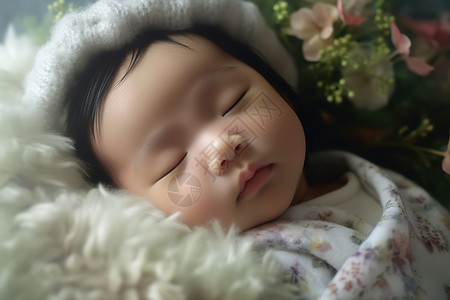 襁褓皮肤白嫩的新生儿在睡觉插画