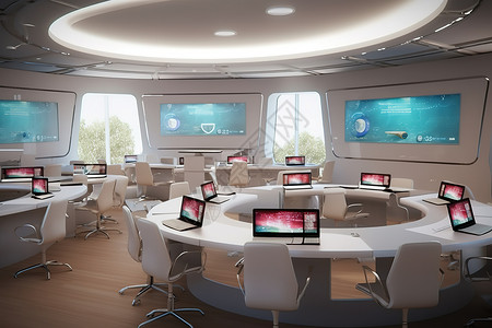 智能会议室未来智能多媒体教室智能屏幕插画
