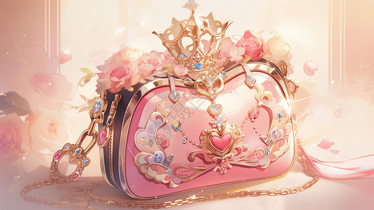 有皇冠的粉色女孩卡通手提包背景图片