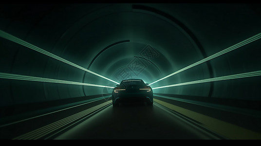 汽车通道行驶在隧道里的超跑插画