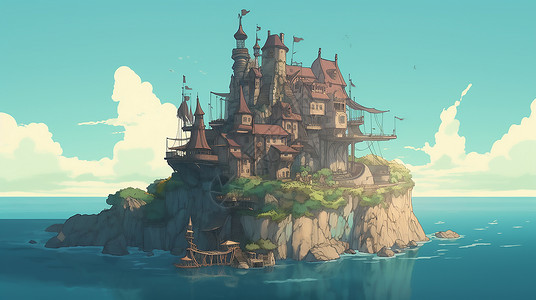 海岛上的城堡数字艺图片