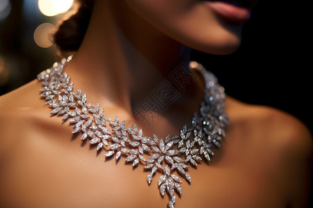 钻石项链戴着精致钻石首饰模特插画