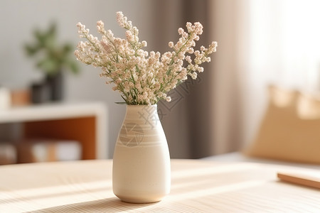 美丽的客厅简约米色陶瓷花瓶干花插画