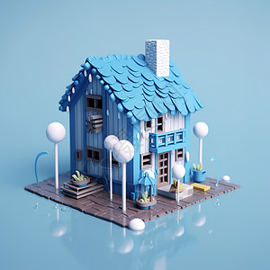 微场景素材微缩房屋模型插画