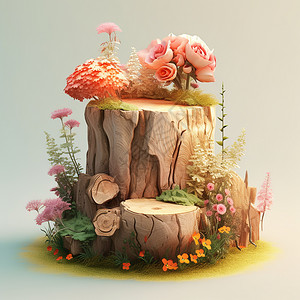 树桩蛋糕3D微缩树桩插画