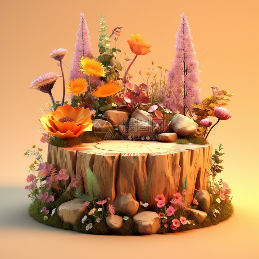 树桩花卉3D模型图片