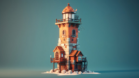 白色房子模型3D模型房子插画