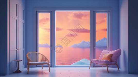 可爱海景房屋背景图片