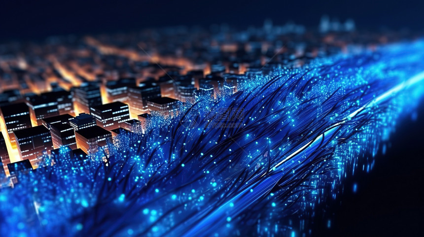 城市地面蓝色光纤电缆图片