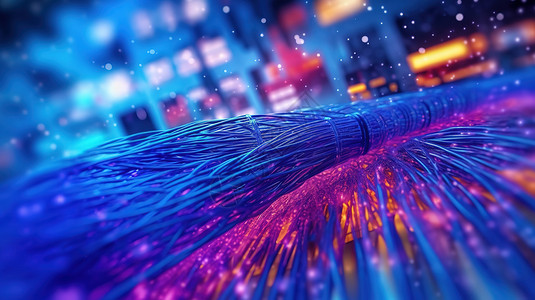 电缆科技城市地面蓝色光纤电缆插画