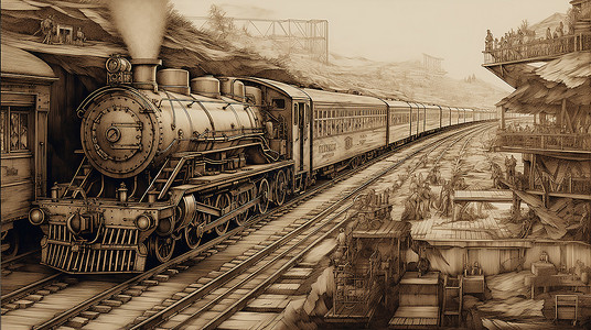 行驶的火车绘画背景图片