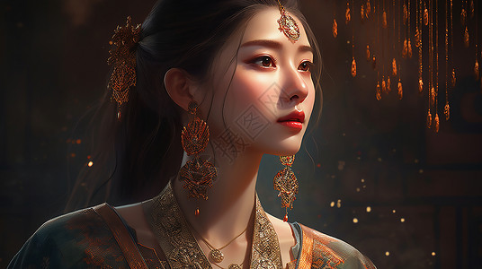 民族珠宝优雅古代贵族女性插画