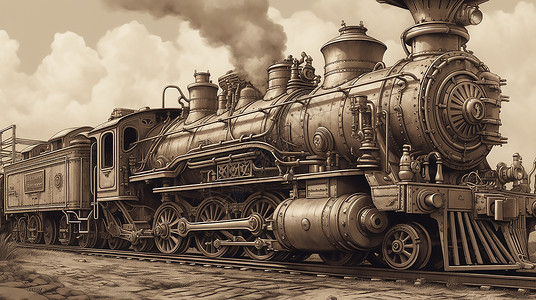 老式火车绘画图片