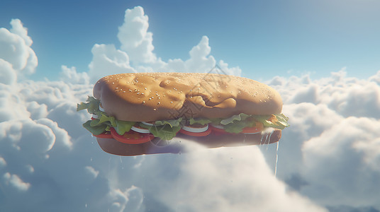 云朵中的快餐汉堡图片
