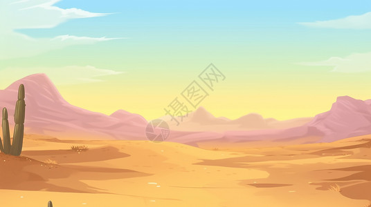 世界干旱日荒野黄土沙漠风景插画
