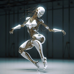 舞者金色跳舞的人工智能机器人插画