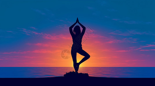 通用国际瑜伽日海报运动健身瑜伽剪影插画
