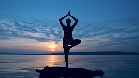 水平衡一个女人在练瑜伽的剪影插画