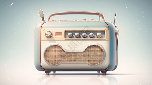 怀旧收音机浅蓝色复古卡通收音机插画