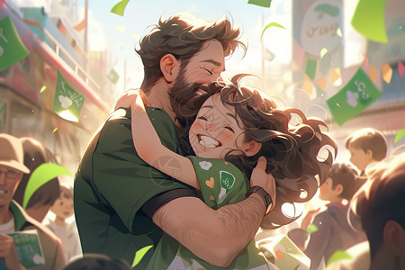 街道上父亲微笑拥抱女儿父亲节背景图片