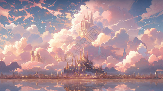 粉色欧式素材在湖边的梦幻粉色卡通欧式城堡插画