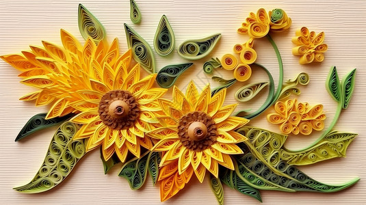手工衍纸漂亮的向日葵背景图片