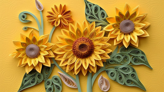 墙壁纸手工花朵漂亮的衍纸向日葵插画