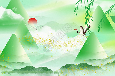 遇见五月烫金中国水墨画风端午节主题背景设计图片