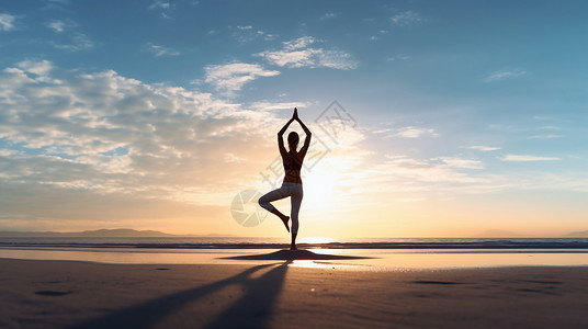瑜伽海报海边沙滩瑜伽插画
