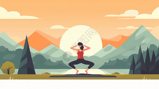 通用国际瑜伽日海报清晨瑜伽插画插画