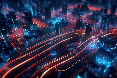 未来之路城市光绘线条背景图片
