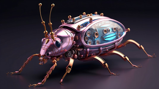 非常精致精致机械金属质感机器昆虫插画