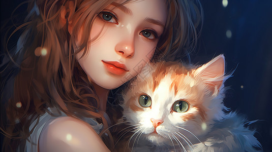 阳光照在抱着小猫的少女脸上高清图片