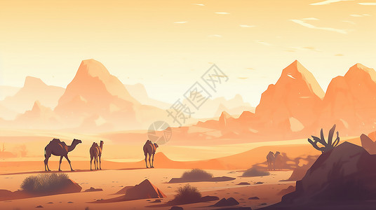 沙漠行走的骆驼背景图片