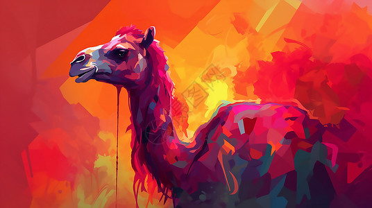 炫彩骆驼绘画背景图片