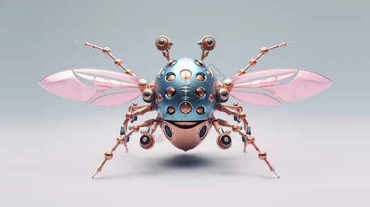 机械蜘蛛与士兵科技金属质感有翅膀的昆虫插画