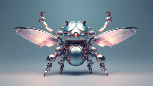 三维机械素材立体金属质感科技昆虫插画