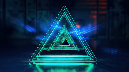 激光灯束几何炫酷霓虹灯的三角形图标插画