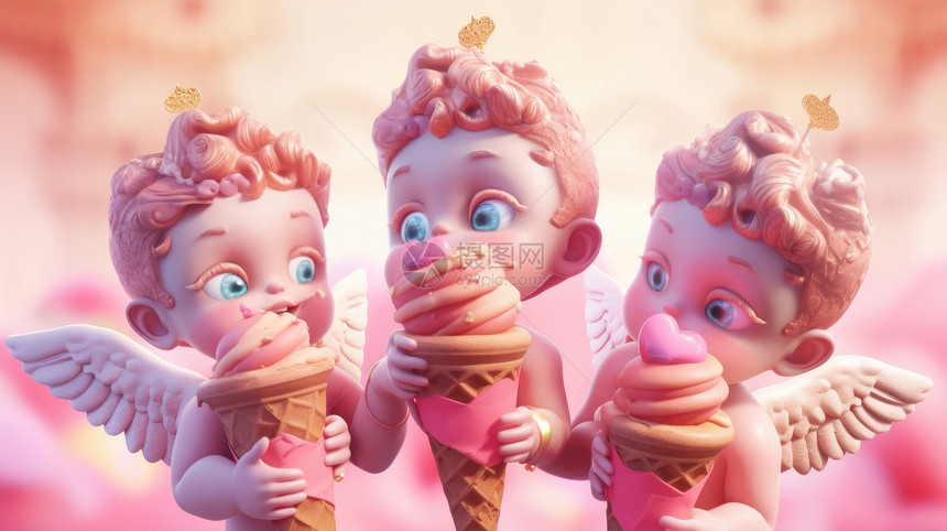 吃冰激凌的卡通小天使图片