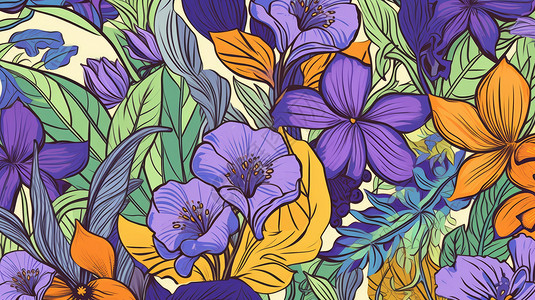 卡通紫色小清新花朵图案背景图片