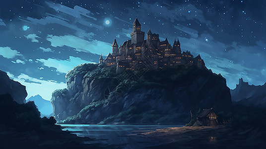夜晚星空下的城堡背景图片