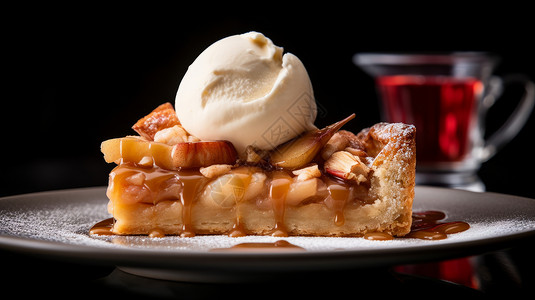 在盘子上美味的苹果派甜品高清图片