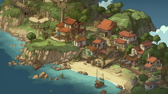 海上的小城镇背景图片