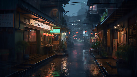 夜晚下雨的街道背景图片