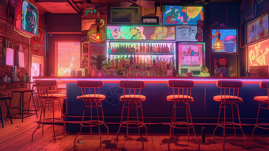 时髦酒吧霓虹灯的颜色背景图片