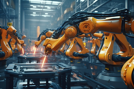 自动化制造自动化机械臂在高科技制造设施中组装产品插画