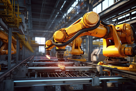 自动化机械臂在高科技制造设施中组装产品图片
