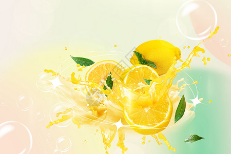 进水果素材夏日柠檬背景设计图片