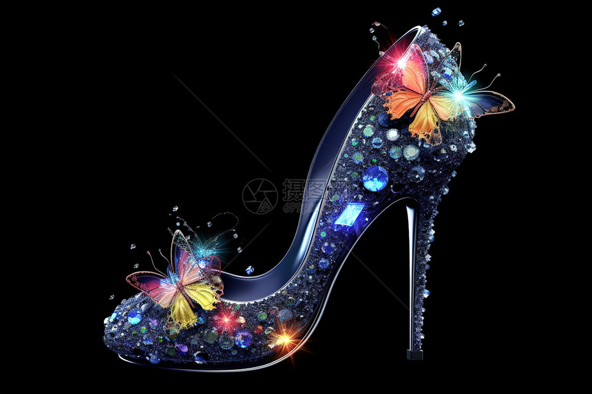 时尚设计水晶鞋蝴蝶花朵图片